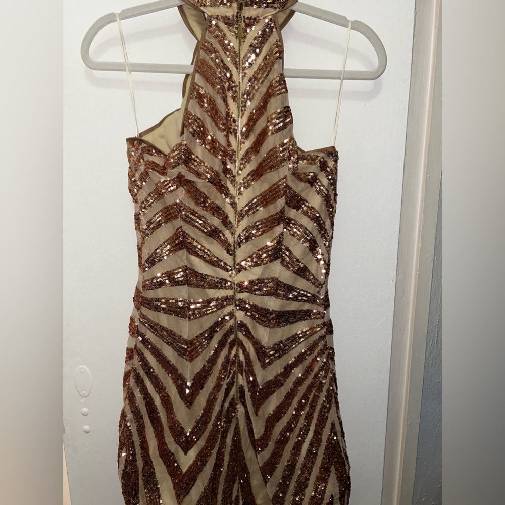 Short and sweet cream and gold sparkly dress from Fashion Nova